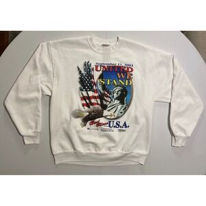 VTG 9/11 September 11 United We Stand Memorial Sweatshirt Crewneck White L USA